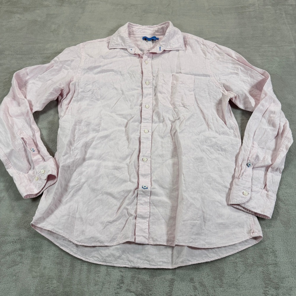 J. McLaughlin Mens XL Light Pink 100% Linen Long Sleeve Button Down Shirt Casual